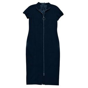 Marc Cain Sz N3 / 6 Zip-Up Midi Dress Black Classic Minimalist Business Vintage